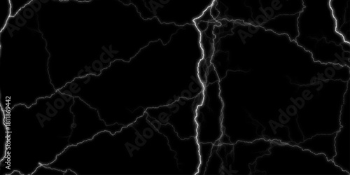 Dramatic Electric Lightning Strikes Abstract Pattern on Black Background. Lightning Effect Overlay, Isolated Electric Thunderstorm Bolt Strikes on Dark Night Sky Background.	