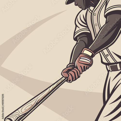 Baseball vector illustration featuring a player ready to swing. Suitable for sportsthemed designs, baseball events, team logos, and advertisements.