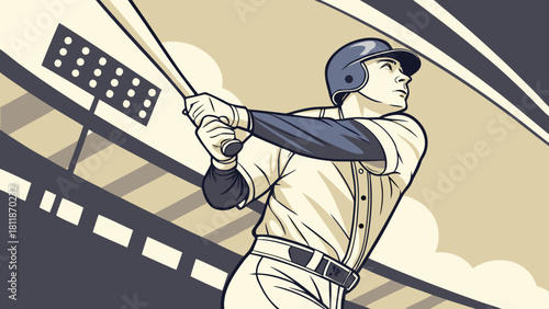 Baseball player swinging bat in vector suitable for sports designs, baseball events promotions, sports apparel, and team merchandise.