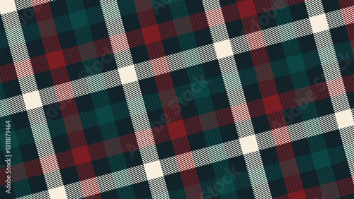 Checkered tartan plaid with twill weave repeat pattern in green black white.Christmas gingham seamless pattern.Geometric graphic vector illustration background design for fabric and print.