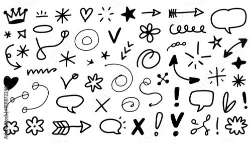 Hand drawn doodle elements a set of sketch style vector icons perfect for decoration and design projects isolated on white background