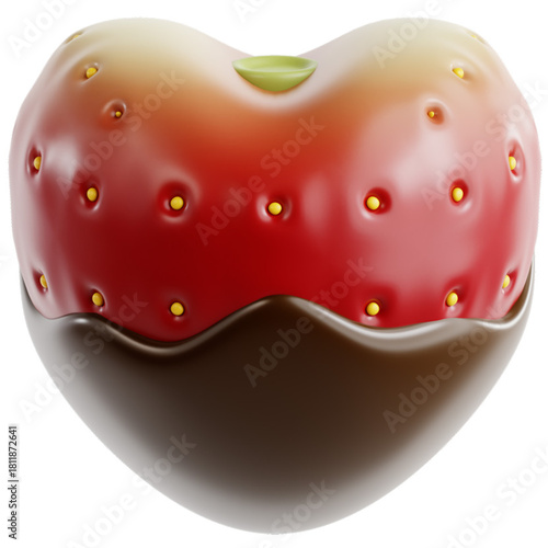 Heart-shaped chocolate-dipped strawberry, a sweet and romantic dessert perfect for celebrations and treats