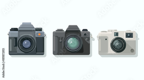 Collection of three vintage and retro style photographic cameras. Classic film camera design set for photography concepts.