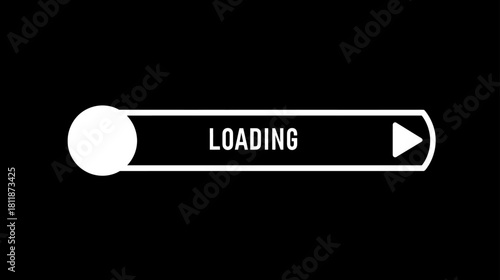 Minimalist white loading progress bar with text on a black background. Digital internet buffering indicator for UI UX design.