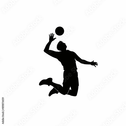 Vector silhouette of a volleyball player doing a jump shoot with a white background