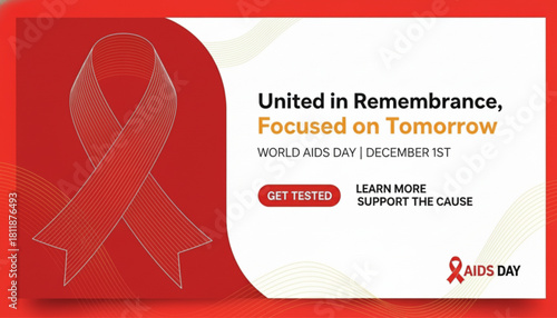 World aids day banner design with red ribbon and awareness message