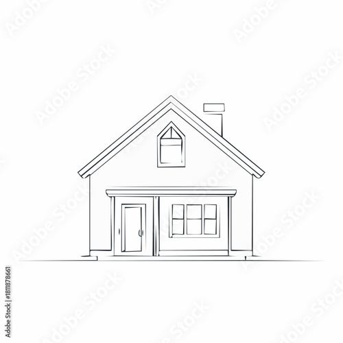 Sketch of a Small House Architectural Outline with Door and Window Details