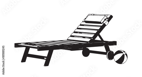 Minimalist line drawing of a wheeled lounge chair designed for outdoor relaxation and leisure.