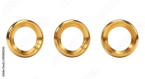 Three Gold Rings in a Row on Black Background circular
