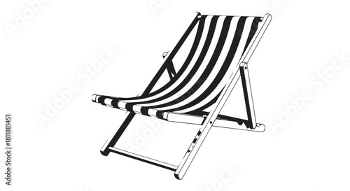 Foldable Striped Beach Chair Resting on a Plain White Background for Leisure and Outdoor Relaxation.