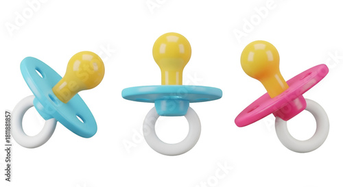 Three Baby Pacifiers in Different Colors colorful dummy