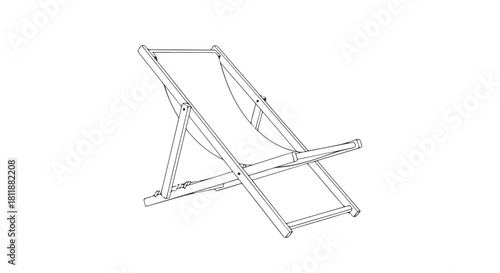Minimal line drawing of a foldable outdoor deckchair ready for leisurely relaxation.
