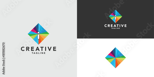 Digital colorful abstract icons, elements and symbols with initial I logo, template