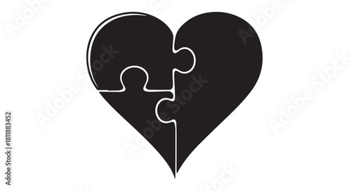 Split Heart Puzzle Logo: A Modern Black Silhouette Form Representing Unity and Connection.