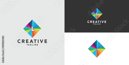 Digital colorful abstract icons, elements and symbols with initial L logo, template