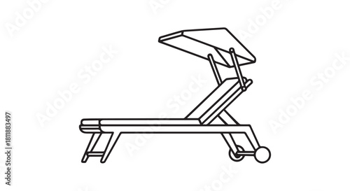 Minimalistic outline of a sunlounger by the beach in line art.
