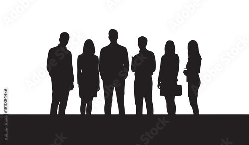  Diverse group of professionals standing together in a striking silhouette against a bright background