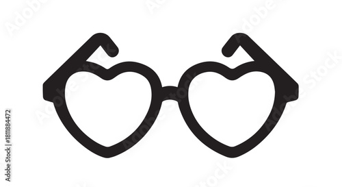Heart-shaped glasses icon with bold black frames, a playful minimalist vector design.