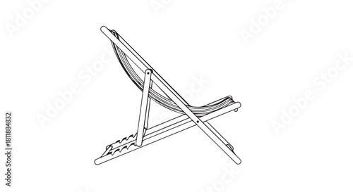 Sketch of a reclining deck chair with simple lines and a fabric seat on a white background.