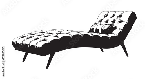 Modern black leather chaise lounge chair with tufted upholstery and sleek minimalist design for contemporary interiors.