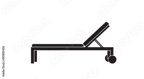 Minimal line drawing of a hand saw resting on a workbench in a workshop icon.