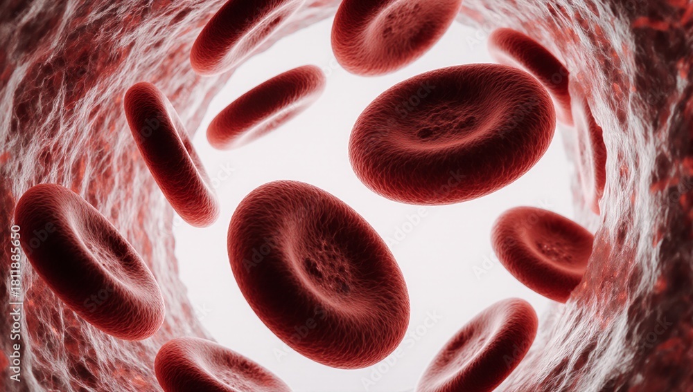 Fototapeta premium A 3D animation showcases the flow of red blood cells through a vein highlighting medical biology and health care