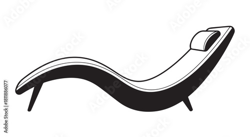 Elegant modern chaise lounge silhouette on a white background for interior design decor.