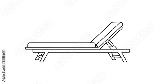 Minimalist line drawing of a chaise lounge for relaxation and lounge furniture.