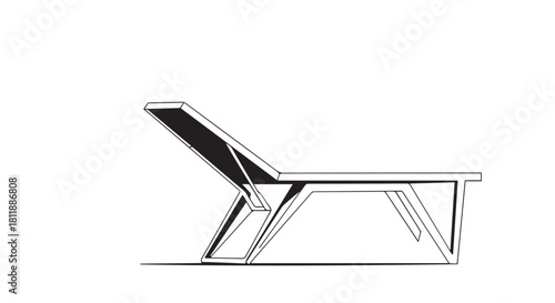 Minimalist line drawing of a modern desk with a futuristic lounge chair silhouette.