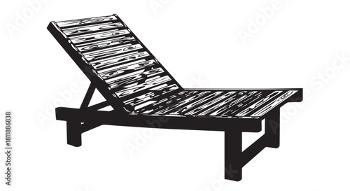 Outdoor striped lounge chair with cushioned sunbed on a dark wooden frame for relaxed garden lounging.