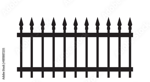 Ornamental vertical metal fence panel with decorative spikes and strong architectural presence.