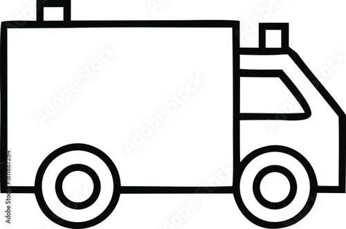 Ambulance car line icon. Hospital, first aid kit, heart, band aid, stroke, fracture, disease, doctor, medicine. Health care concept. Vector line icon on a white background