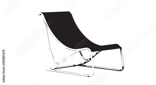 Minimalist black lounge chair silhouette on a white background for modern interior design.