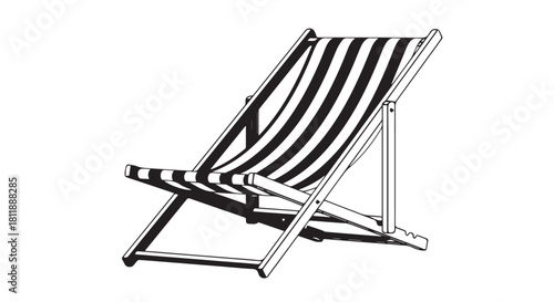 Classic striped beach chair folded in a sunny outdoor setting for relaxation.