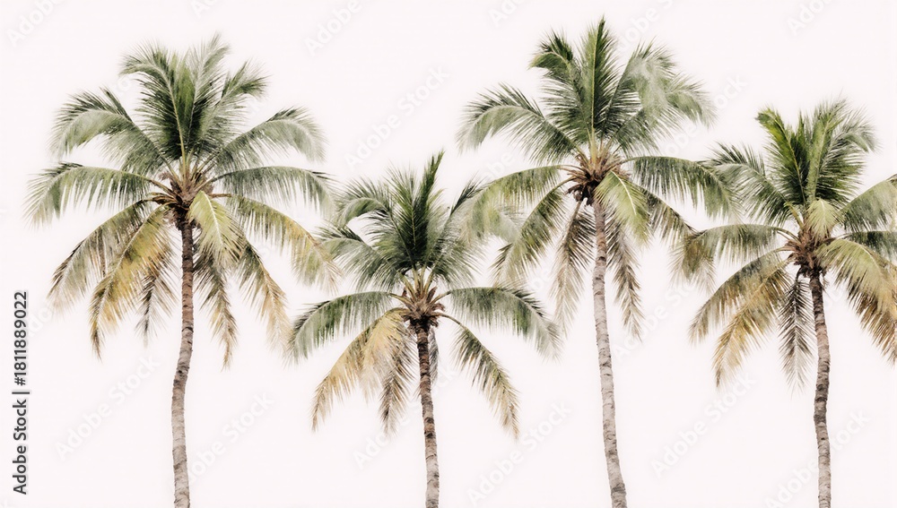 Obraz premium Watercolor painting of coconut trees on a white background