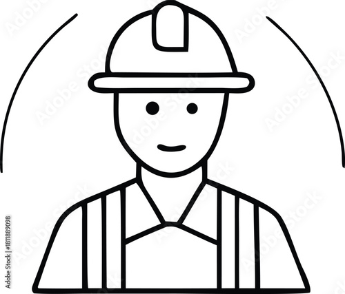 Engineer or Construction Worker Smiling, Wearing Hard Hat and Overalls, Black and White