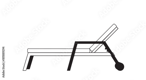 Minimalist outdoor chaise lounge chair with white cushions and metal frame.