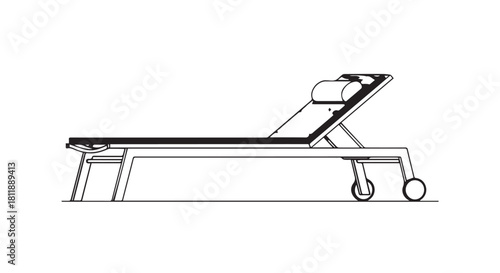 Line art illustration of a hospital stretcher on wheels and frame for medical transport and care.