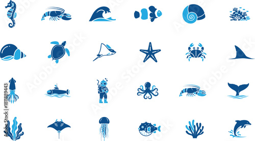 Marine Life and Ocean Animals Icon for Wildlife Education