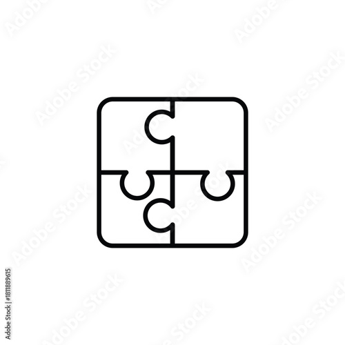 Clean puzzle pieces connection line icon representing teamwork, problem solving, strategy, and collaboration. Perfect for business, planning, workflow, partnership, and solution-based designs.
