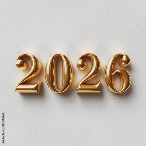 Golden 3d year 2026 on white background - new era celebration