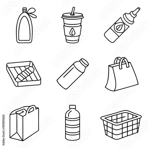 A comprehensive collection of hand-drawn vector line icons depicting various fast food, takeout, and delivery items, perfect for modern design projects.