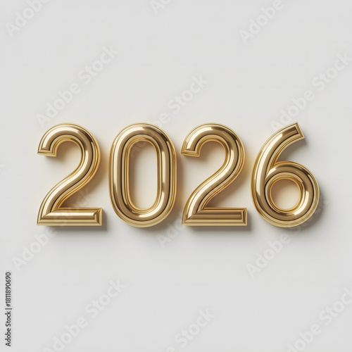 Gold three-dimensional year 2026 numbers on a clean background