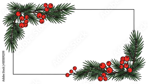 Classic Evergreen Holiday Frame Adorned with Festive Berries, Perfect for Seasonal Greetings and Celebrations