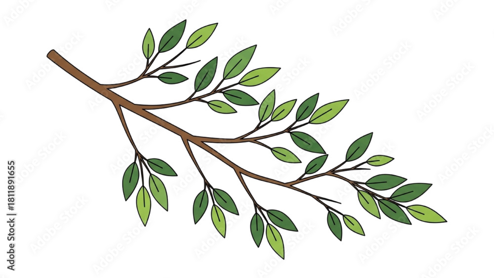 Fototapeta premium Branch with Green Leaves Illustration A Nature-Inspired Graphic Element