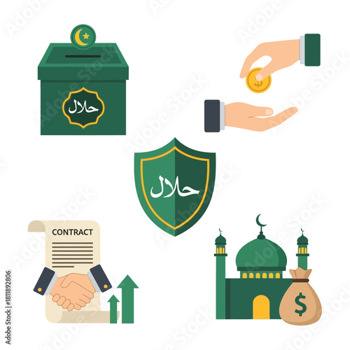 Halal finance and Islamic banking concept illustration.