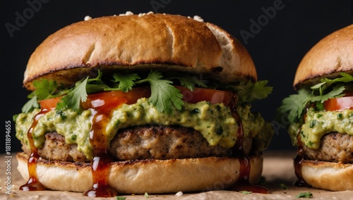 Wallpaper Mural Tofu burger with guacamole cilantro  sauce in a toasted bun - perfect for food lovers Torontodigital.ca
