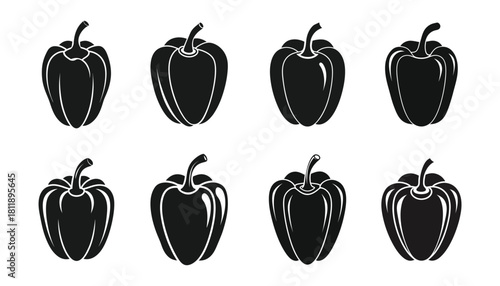 A set of bell pepper silhouette vector illustration