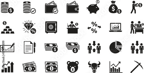 Financial Investment and Business Growth Vector Icons Set Collection Illustration