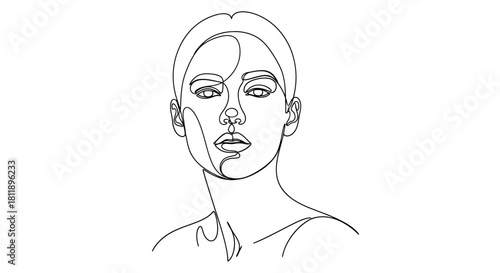 Minimalist Line Art Portrait of a Woman's Face with Bold Features